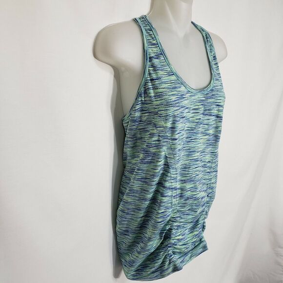Athleta Womens Tank Top Medium Fastest Track Mint/Blue Space Dye Athletic Ruched - Picture 4 of 8